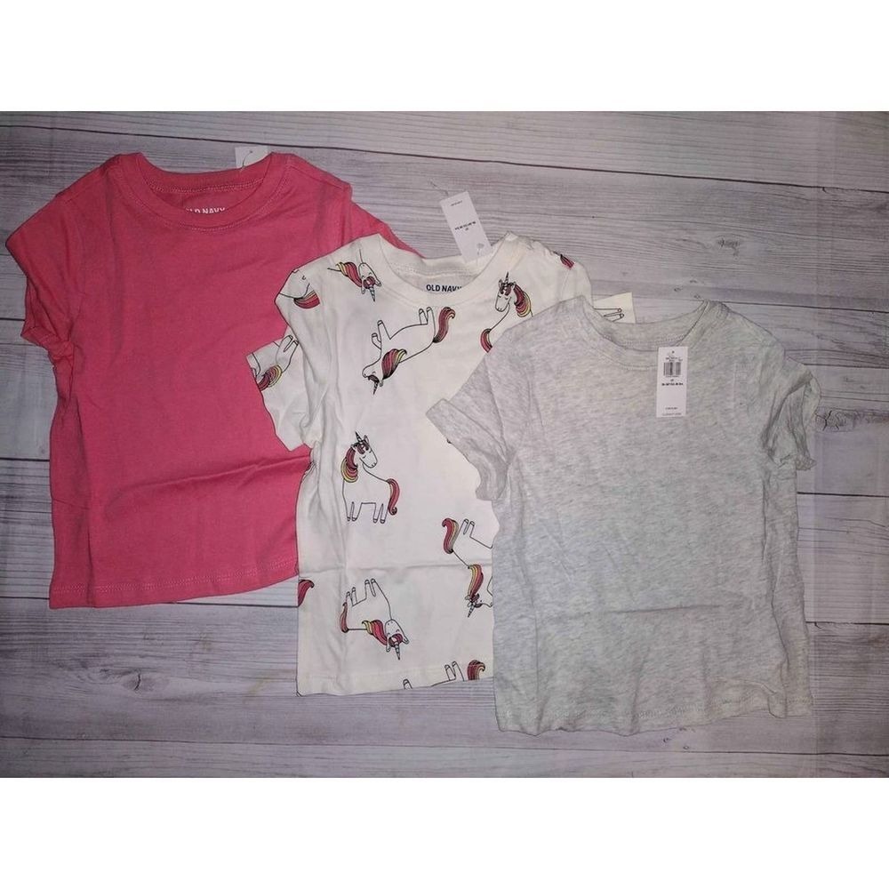 Old Navy Girls 3T Short Sleeve T-Shirt 3-Pack Pink Grey Unicorn Print Cotton